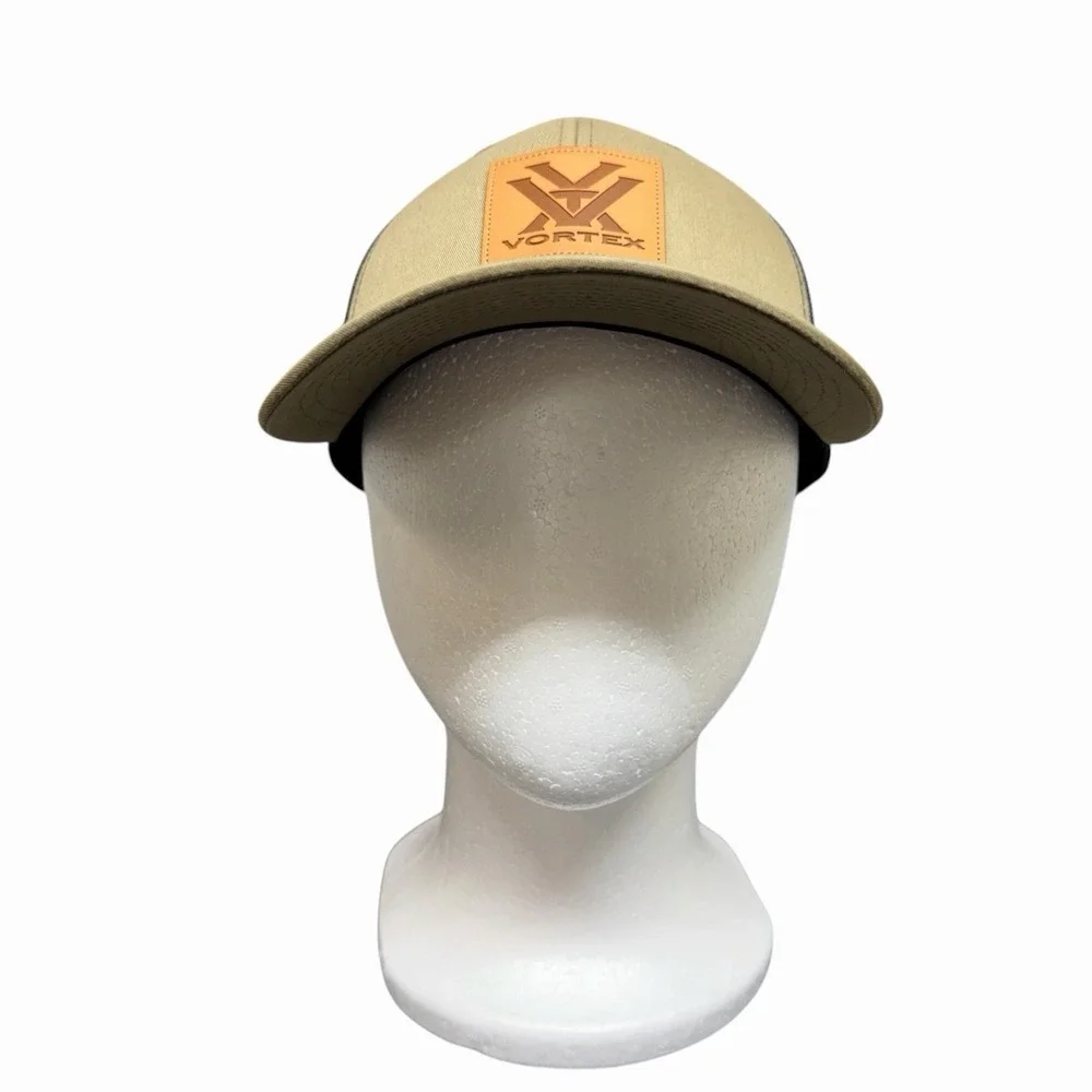 Vortex Optics Trucker Hat‎ Tan Black Mesh Snapback Cap Adjustable Logo Patch